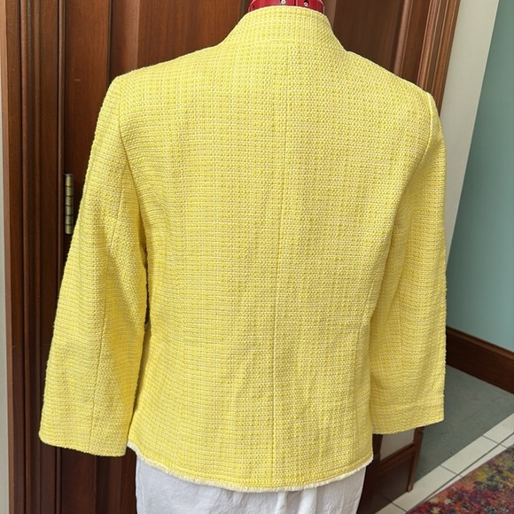 Loft  Jacket  blazer  7/8” sleeves. Open front  raw edge look trim cotton yellow - Picture 10 of 12
